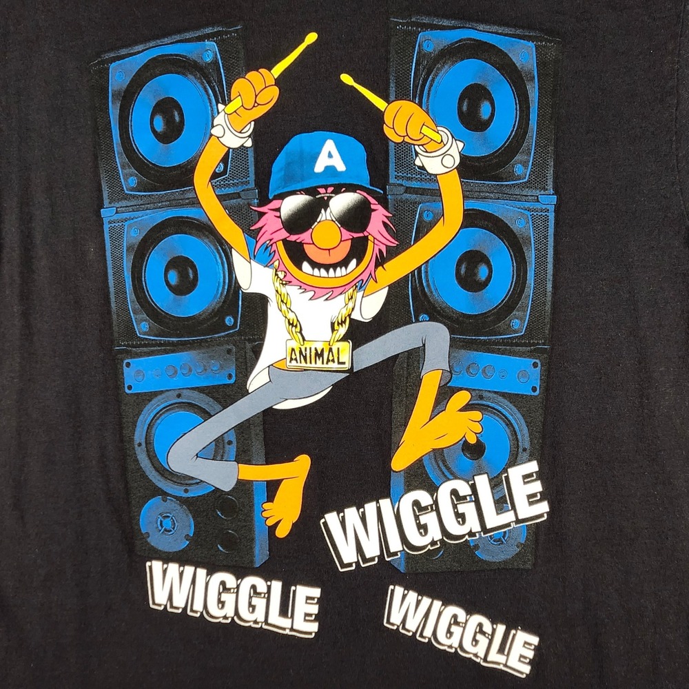 The Muppets Animal Drummer Wiggle Graphic Tee Shirt Black‎ Mens Size Large